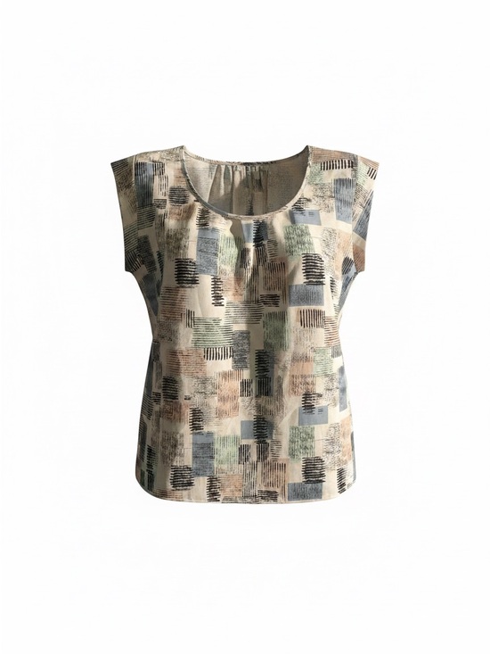 Charming Charlie Tops - Charming Charlie Neutral Tank with Blue and Green Blocks
